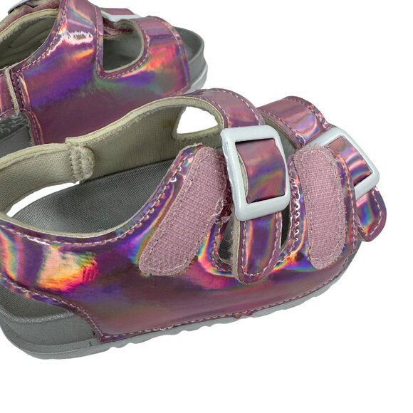 First Steps By Stepping Stones Iridescent Pink Velcro Strap Sandals Size 5 Toddl - Picture 6 of 8